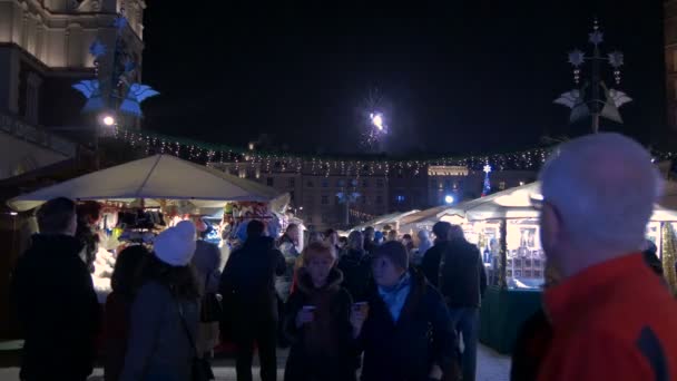 Fogos Artifício Vistos Mercado Natal Cracóvia — Vídeo de Stock