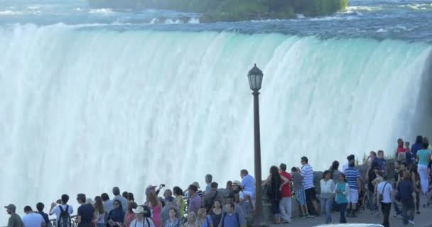 Mensen Staan Lopen Bij Niagara Falls Canada — Stockvideo