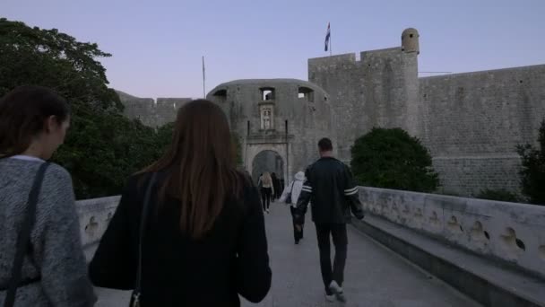 Pessoas Caminhando Uma Ponte Direção Fortaleza Bokar — Vídeo de Stock