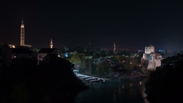 Mostar Városképe Éjszaka Timelapse — Stock videók