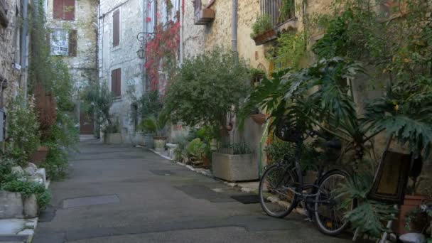 Calle Con Edificios Piedra Plantas Verdes Vence — Vídeos de Stock