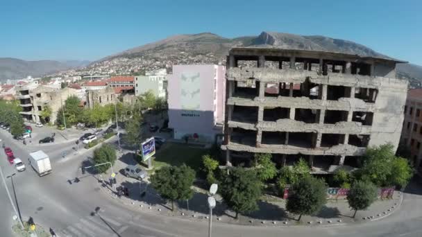 Vista Aérea Construcción Abandonada Mostar — Vídeo de stock