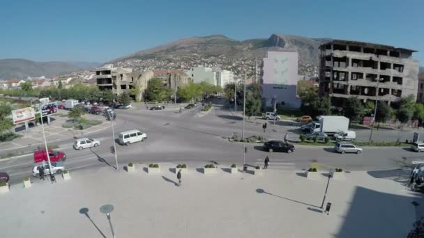 Vista Aérea Una Intersección Mostar — Vídeo de stock