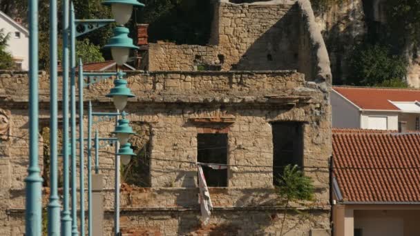 Blue Lamp Posts Ruined Building Mostar — Video