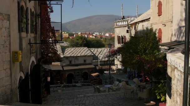 Calle Empedrada Edificios Piedra Mostar — Vídeo de stock