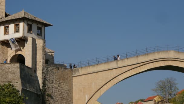 Stari Meest Halebija Toren Mostar — Stockvideo