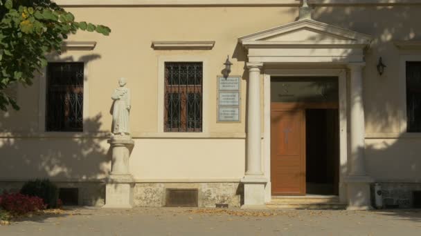 Estatua Frente Edificio Mostar — Vídeo de stock