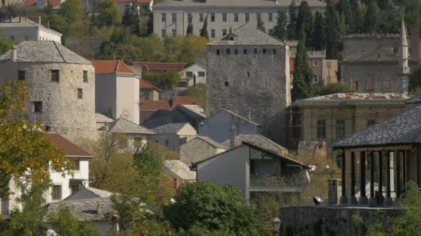 Torens Traditionele Gebouwen Mostar — Stockvideo