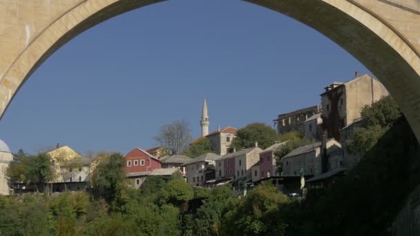 Edificios Stari Mayoría Del Arco Mostar — Vídeo de stock