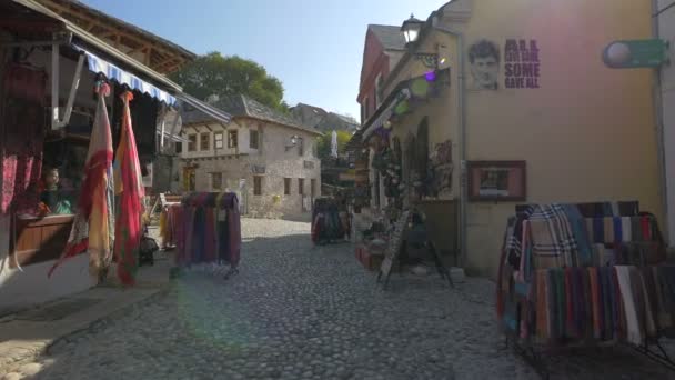 Tiendas Recuerdos Restaurante Europa Mostar — Vídeo de stock