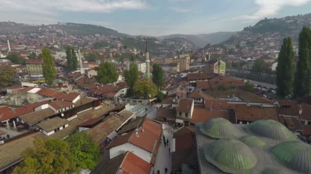 Aerial Buildings Bascarsija Square — Vídeos de Stock