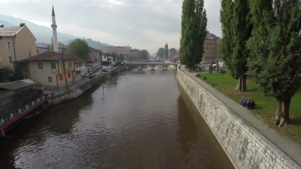 Miljacka Nehri Nin Havadan Görünüşü — Stok video