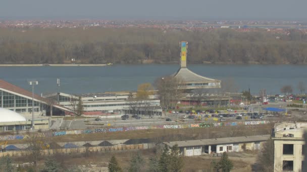 Edificios Río Sava — Vídeo de stock