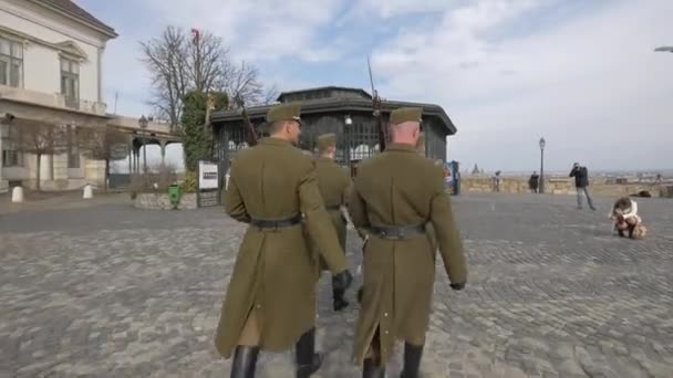 Guardias Marchando Palacio Sandor — Vídeo de stock