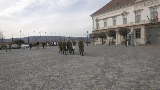 Guardias Marchando Palacio Sandor — Vídeo de stock