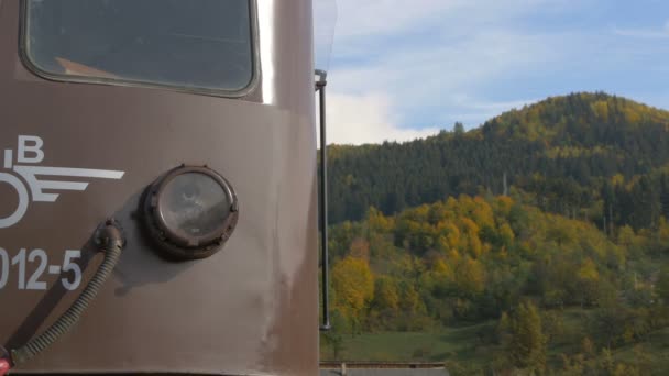 Vista Perto Farol Uma Locomotiva Elétrica — Vídeo de Stock