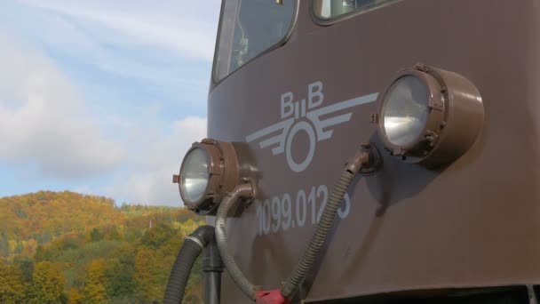 Vista Perto Uma Locomotiva — Vídeo de Stock
