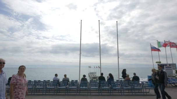 Cadeiras Azuis Promenade Des Anglais Nice — Vídeo de Stock