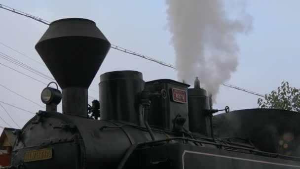 Sluiten Van Een Locomotief Stomend — Stockvideo