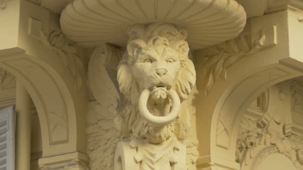 Una Cabeza León Esculpida — Vídeo de stock