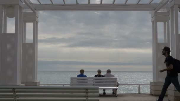 Assis Sur Banc Bord Mer — Video