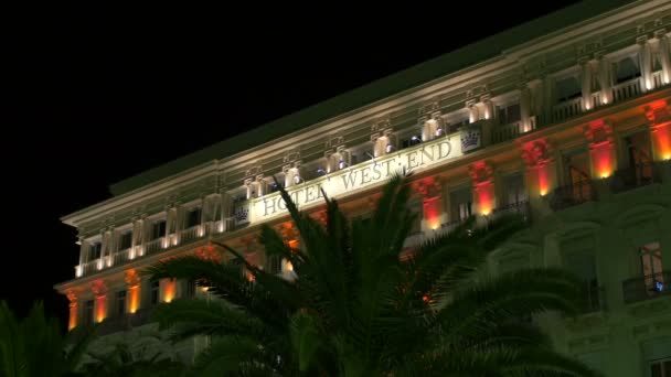 Illuminated Hotel Sign Night — Stock Video