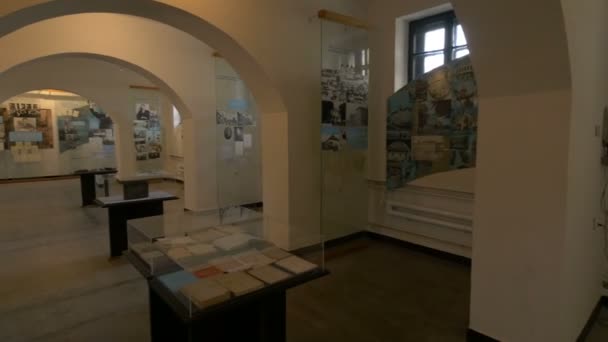 Плакати Вітрини Які Можна Побачити Меморіальному Музеї Сигета — стокове відео