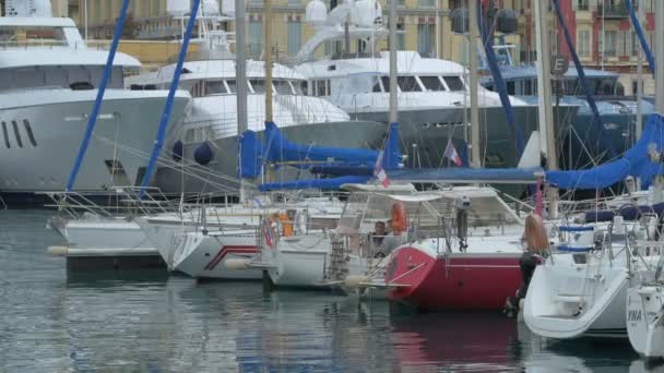 Anchored Boats Port Lympia — Stock Video