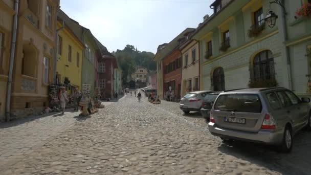 Okul Caddesi Manzarası Sighisoara — Stok video