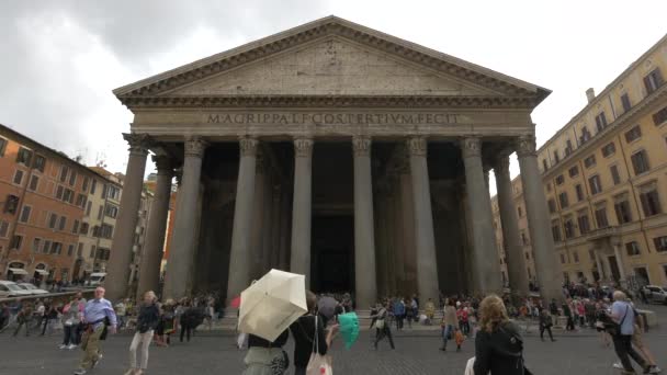 Фасад Пантеону Дощовий День Римі — стокове відео