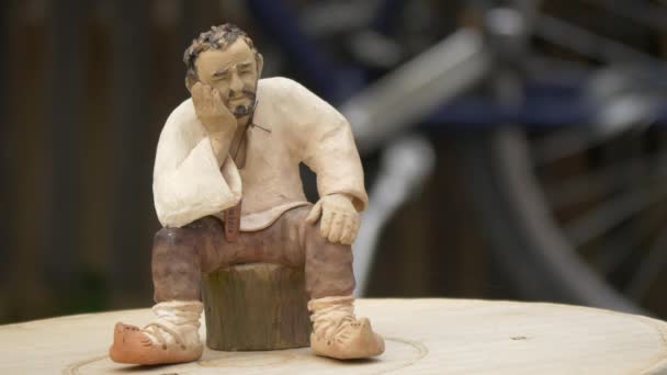 Wooden Figurine Representing Man — Stock Video