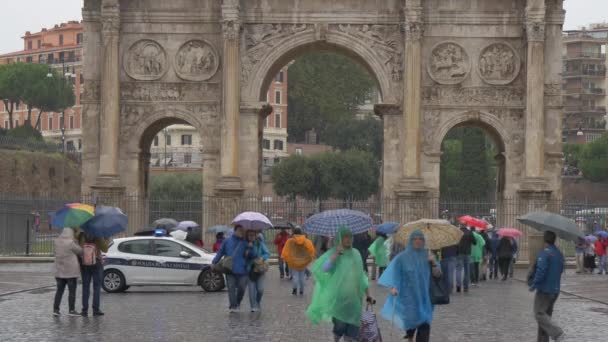 Łuk Konstantyna Deszczowy Dzień Rzymie — Wideo stockowe