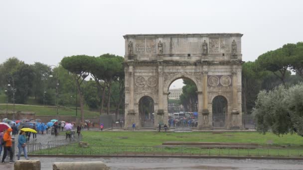 Arch Constantine Rainy Day Rome — Vídeo de stock