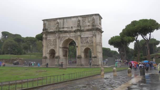 Arch Constantine Rainy Day Rome — Vídeo de stock