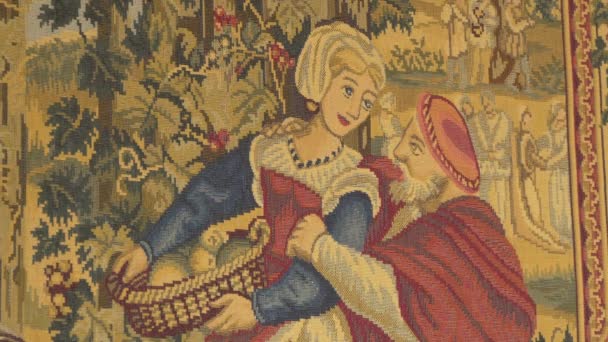Carpet Representing Medieval Couple — Stock Video