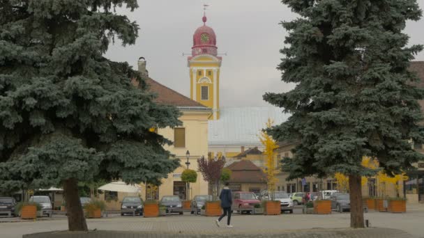 Plaza Del Milenio Torre Iglesia Reformada — Vídeo de stock