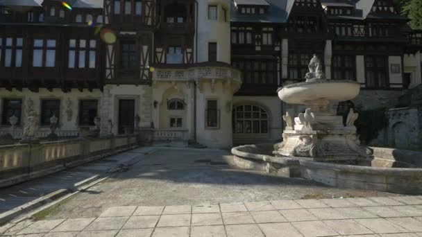 Brunnen Vor Dem Schloss Peles — Stockvideo