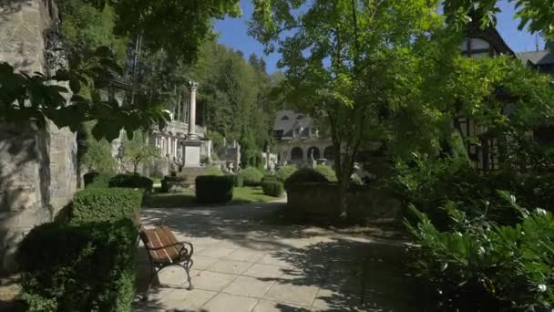 Alley Nära Ett Monument Peles Slott — Stockvideo