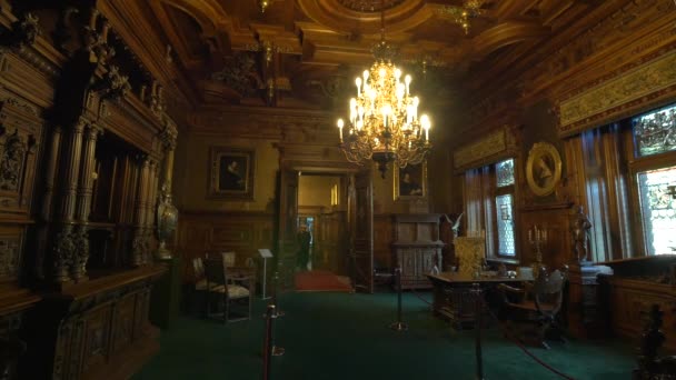 Peles城堡 有中世纪家具的房间 — 图库视频影像