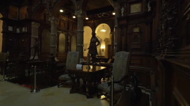 Mesa Sillas Madera Peles Castle — Vídeos de Stock