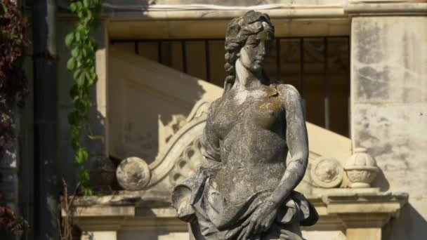 Каменная Скульптура Представляющая Женщину — стоковое видео