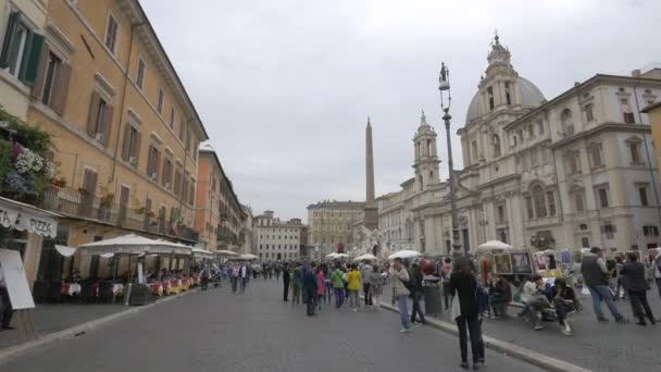 Piazza Navona Yürüyen Turistler — Stok video