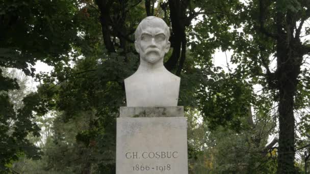 George Cosbuc Buste Standbeeld — Stockvideo