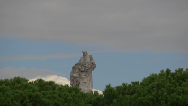 Statue Einer Person Die Sich Einen Verwundeten Kümmert — Stockvideo