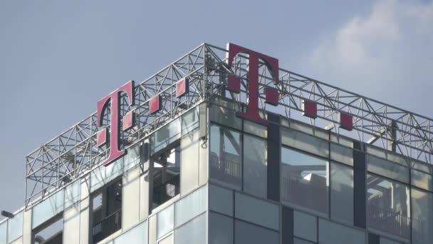 Telekom Sign Skyscraper — Stock Video