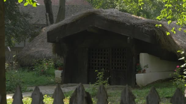 Дерев Яний Будинок Дахом Сіна Музеї Села — стокове відео