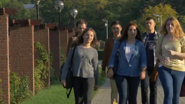 Tinédzserek Sétálnak Egy Sikátorban Herastrau Parkban — Stock videók