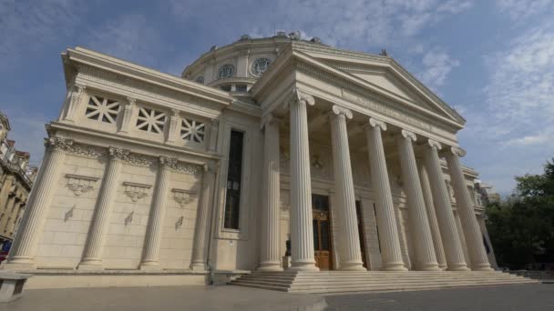 Rumänisches Atheneum Bukarest Reisekonzept — Stockvideo