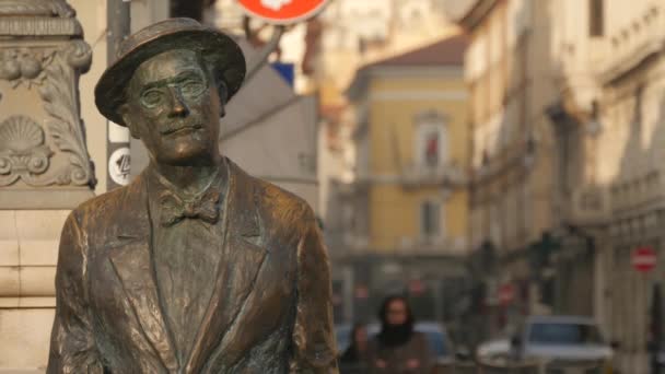 Het Bronzen Beeld Van James Joyce Triëst — Stockvideo