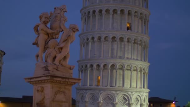 Fontana Dei Putti Och Det Lutande Tornet Pisa — Stockvideo